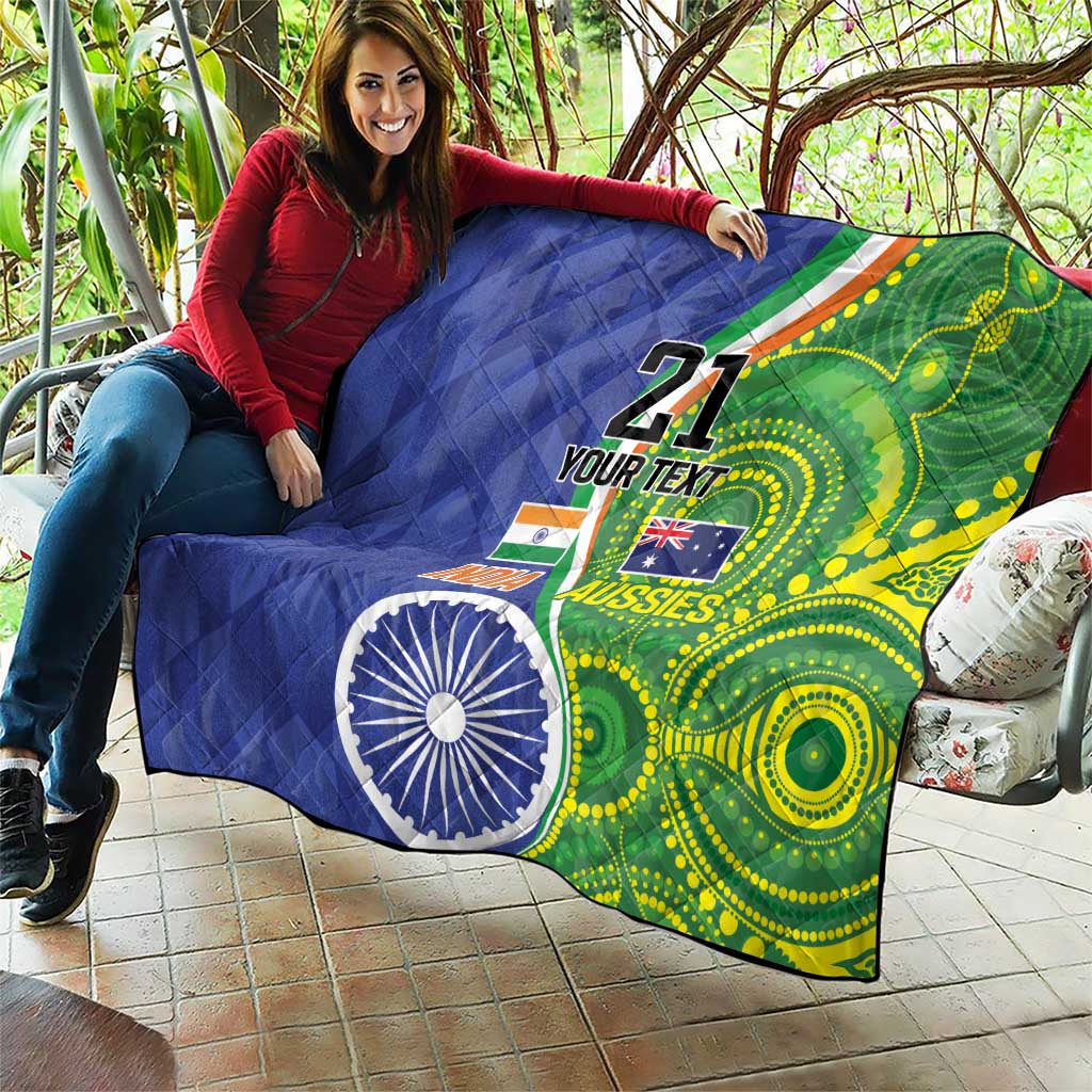 India Vs Australian Cricket Custom Quilt Ashoka Chakra and Aboriginal Together - Wonder Print Shop