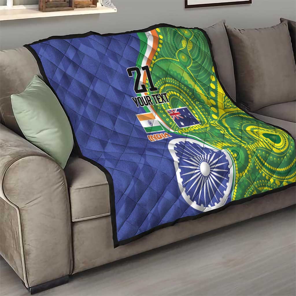 India Vs Australian Cricket Custom Quilt Ashoka Chakra and Aboriginal Together - Wonder Print Shop