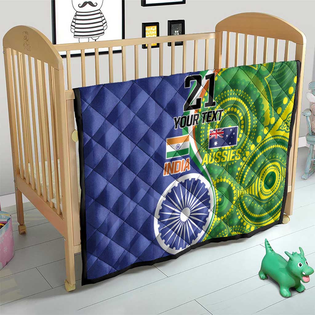 India Vs Australian Cricket Custom Quilt Ashoka Chakra and Aboriginal Together - Wonder Print Shop