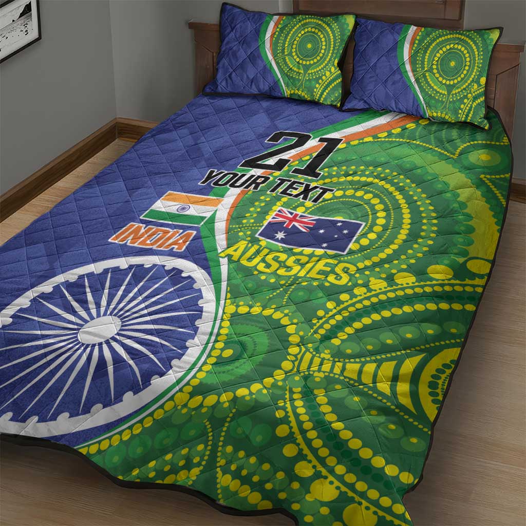 India Vs Australian Cricket Custom Quilt Bed Set Ashoka Chakra and Aboriginal Together - Wonder Print Shop