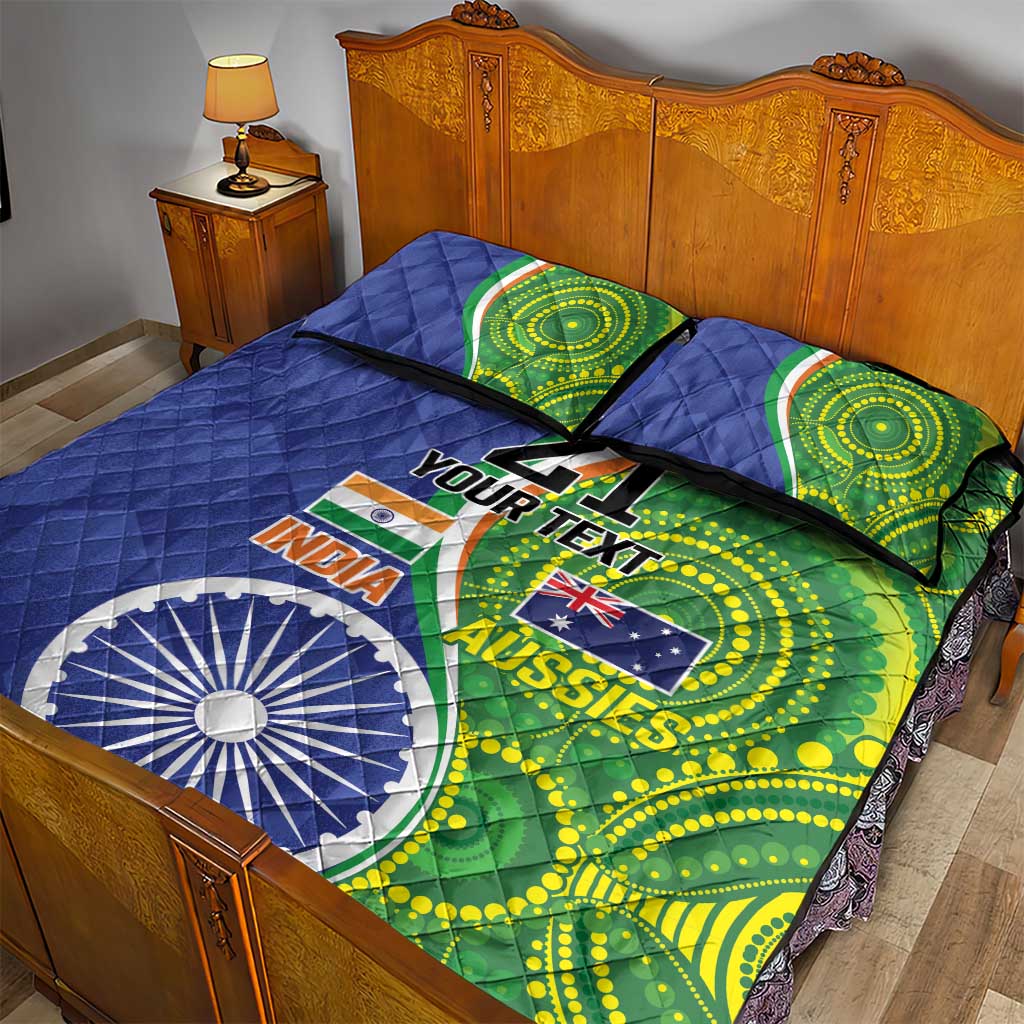 India Vs Australian Cricket Custom Quilt Bed Set Ashoka Chakra and Aboriginal Together - Wonder Print Shop