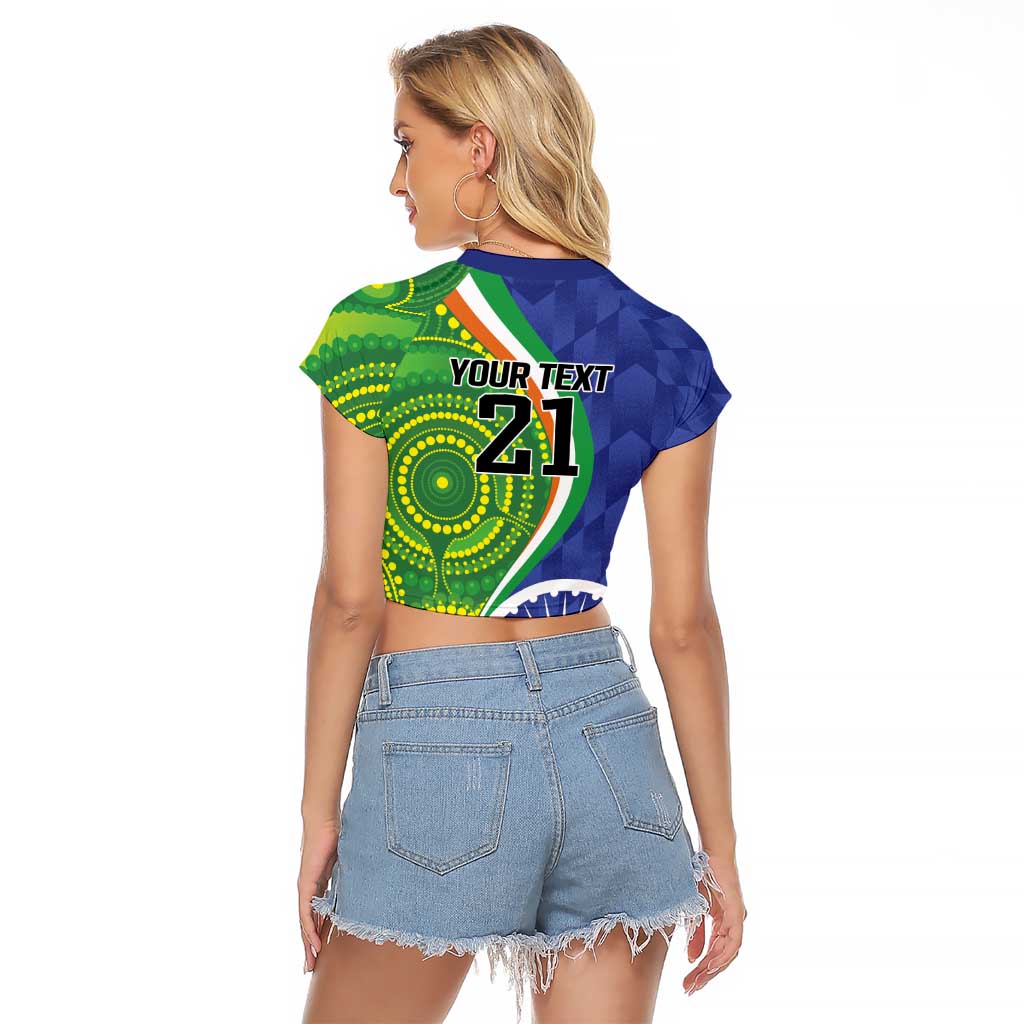 India Vs Australian Cricket Custom Raglan Cropped T Shirt Ashoka Chakra and Aboriginal Together - Wonder Print Shop