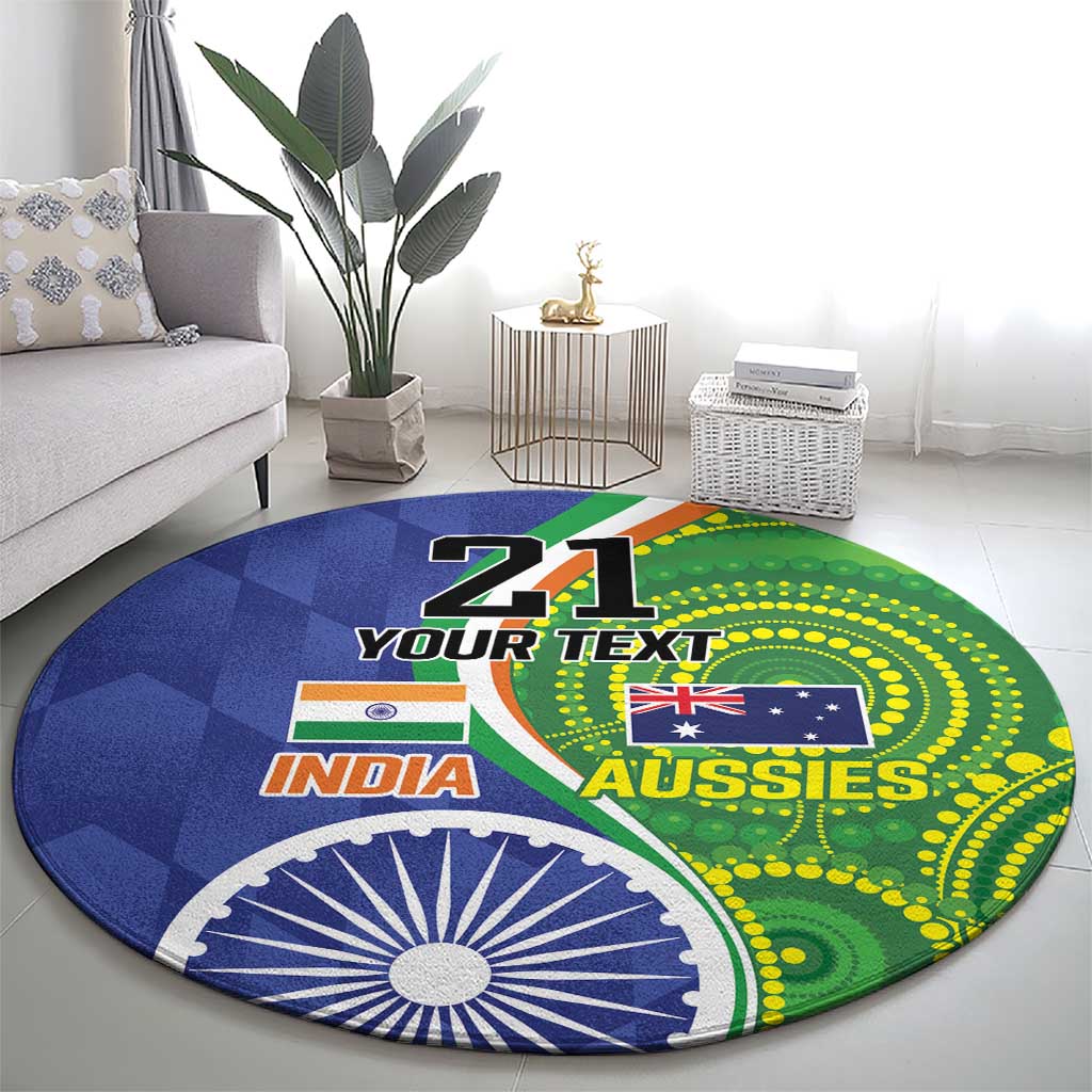 India Vs Australian Cricket Custom Round Carpet Ashoka Chakra and Aboriginal Together