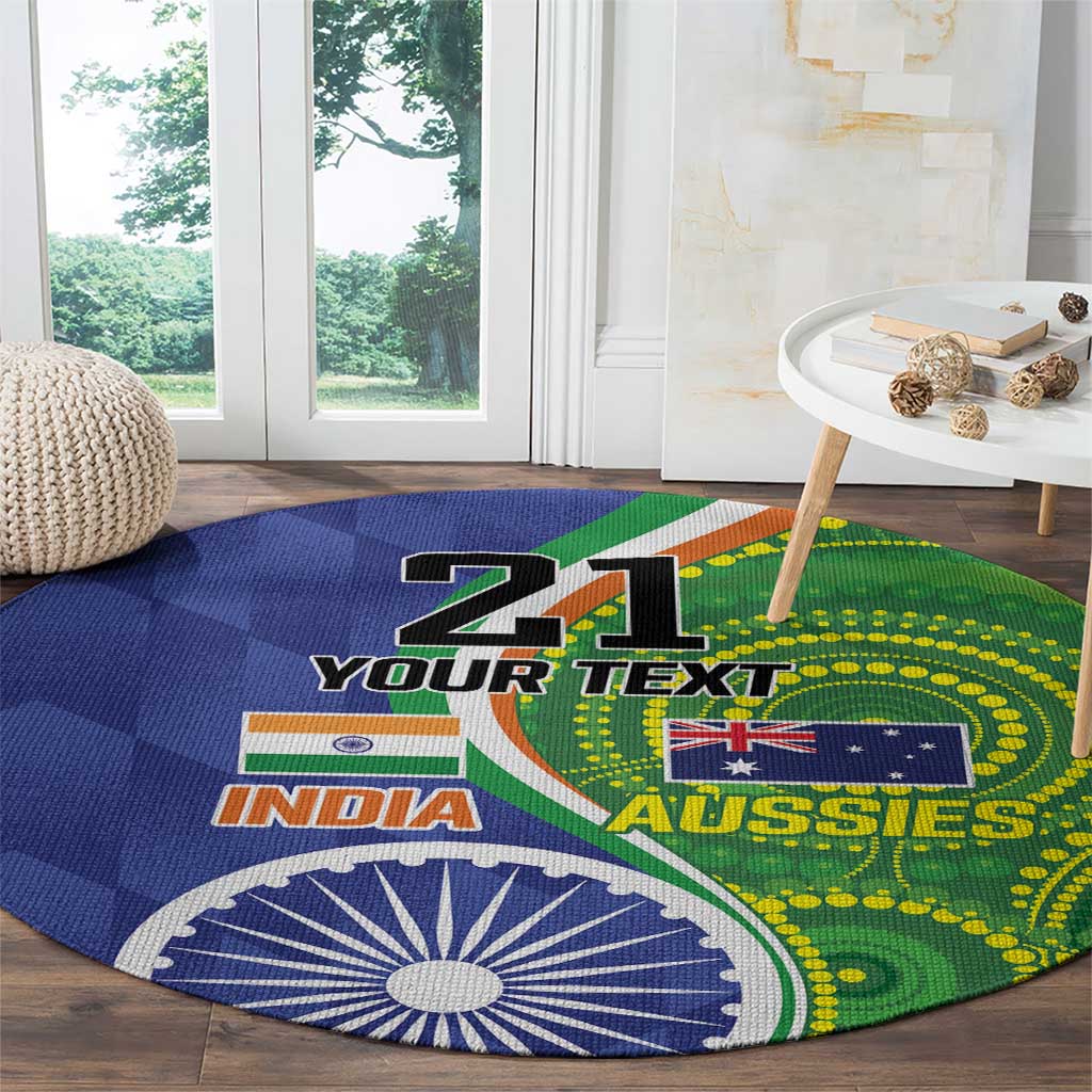 India Vs Australian Cricket Custom Round Carpet Ashoka Chakra and Aboriginal Together