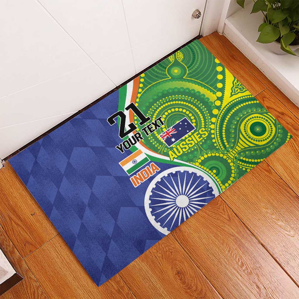 India Vs Australian Cricket Custom Rubber Doormat Ashoka Chakra and Aboriginal Together - Wonder Print Shop