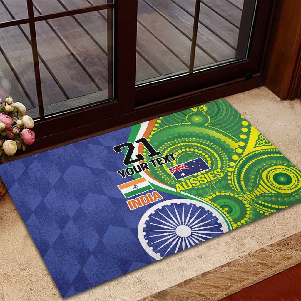India Vs Australian Cricket Custom Rubber Doormat Ashoka Chakra and Aboriginal Together - Wonder Print Shop