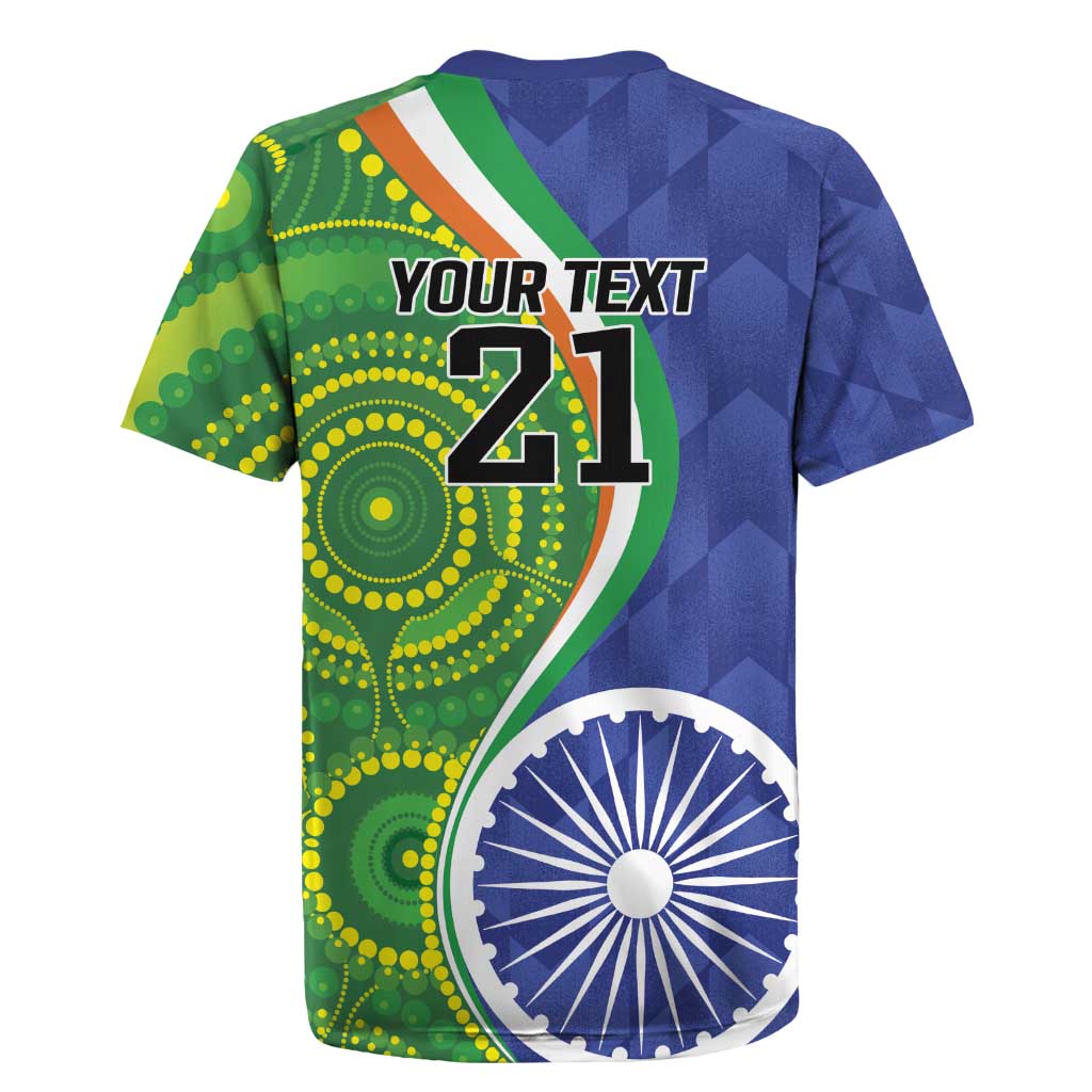 India Vs Australian Cricket Custom Rugby Jersey Ashoka Chakra and Aboriginal Together - Wonder Print Shop