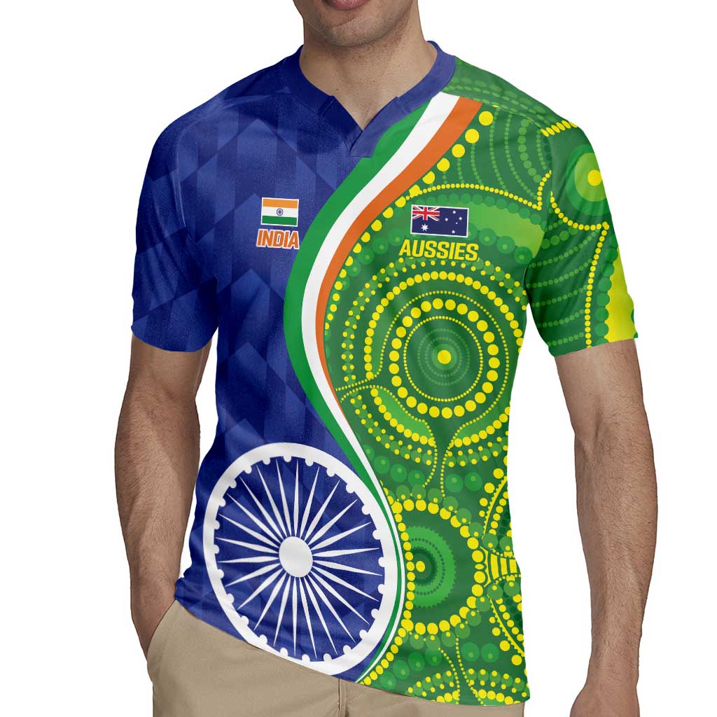 India Vs Australian Cricket Custom Rugby Jersey Ashoka Chakra and Aboriginal Together - Wonder Print Shop