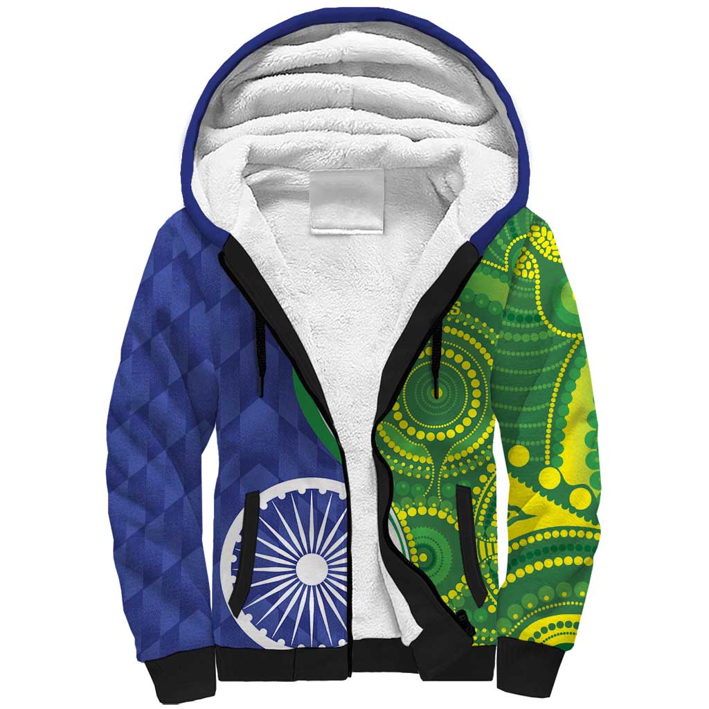 India Vs Australian Cricket Custom Sherpa Hoodie Ashoka Chakra and Aboriginal Together - Wonder Print Shop
