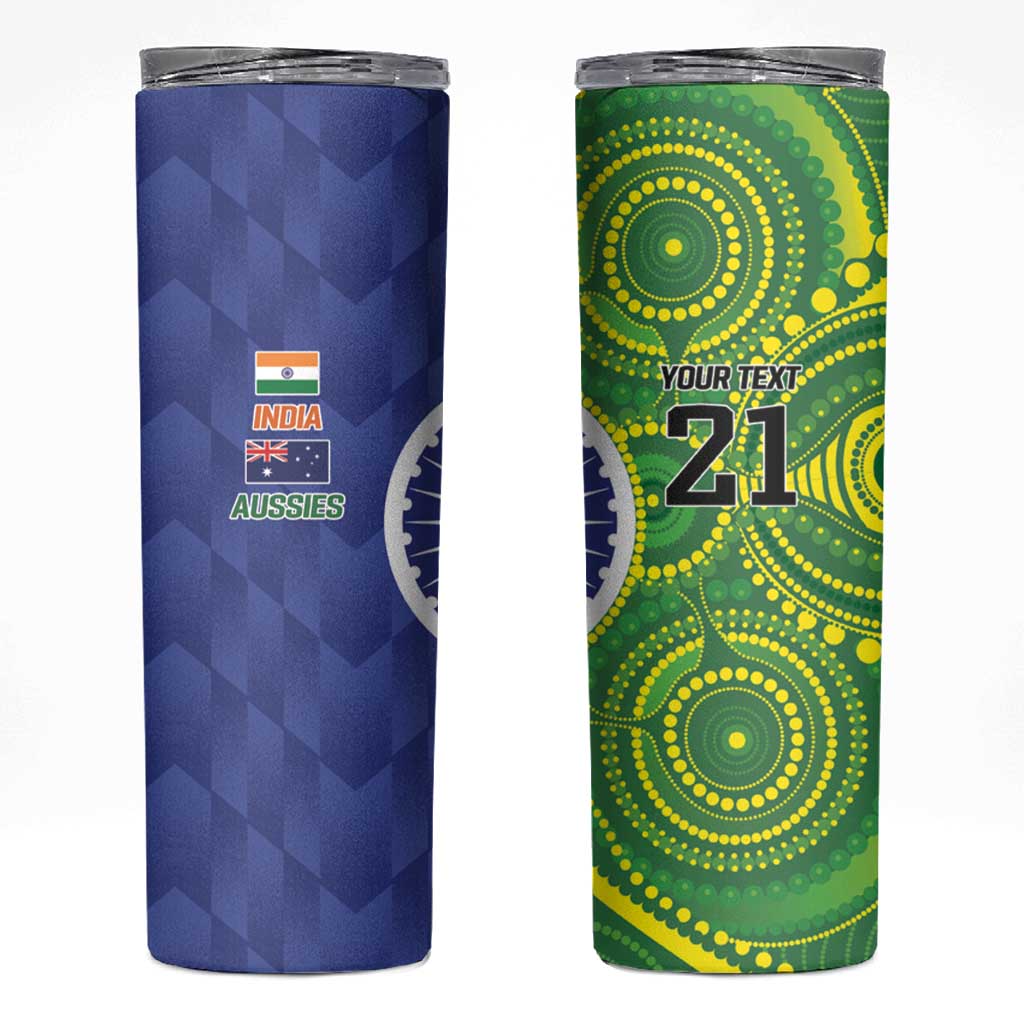 India Vs Australian Cricket Custom Skinny Tumbler Ashoka Chakra and Aboriginal Together - Wonder Print Shop