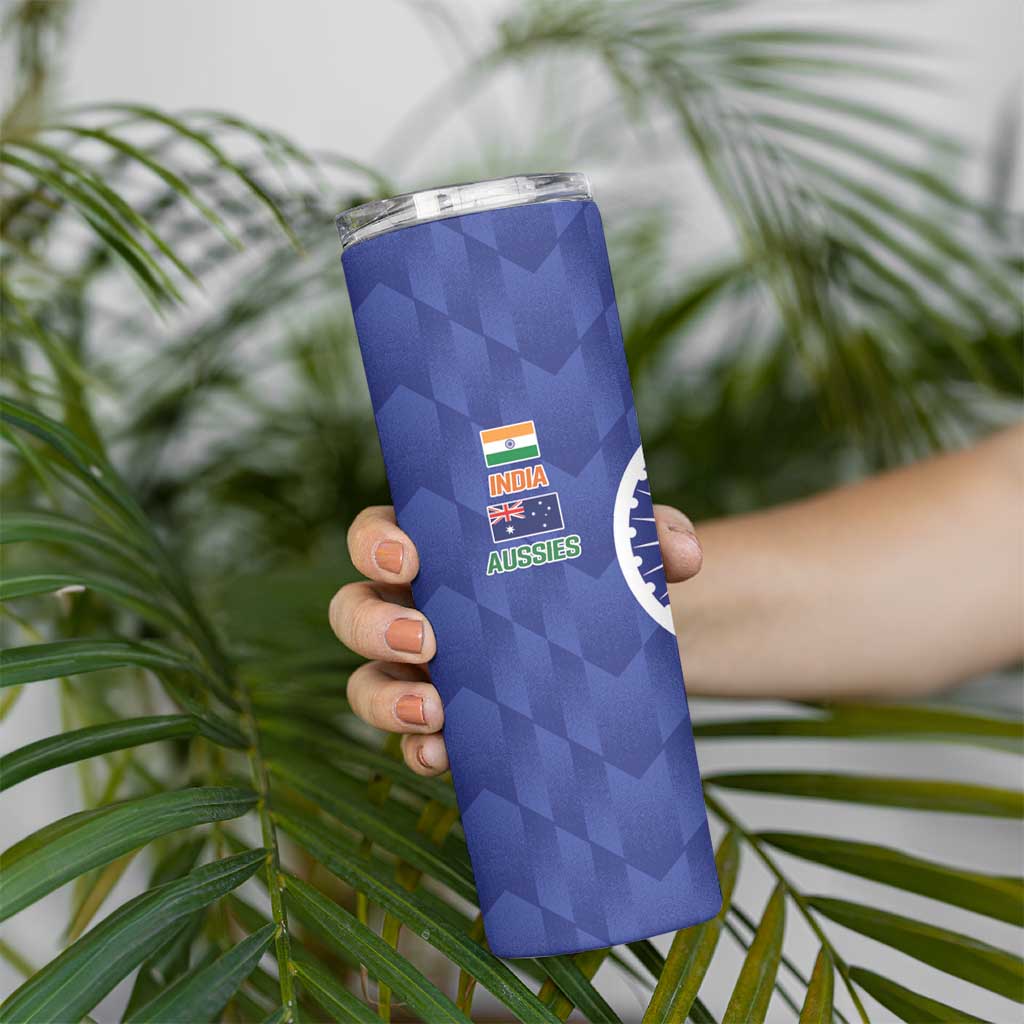 India Vs Australian Cricket Custom Skinny Tumbler Ashoka Chakra and Aboriginal Together - Wonder Print Shop