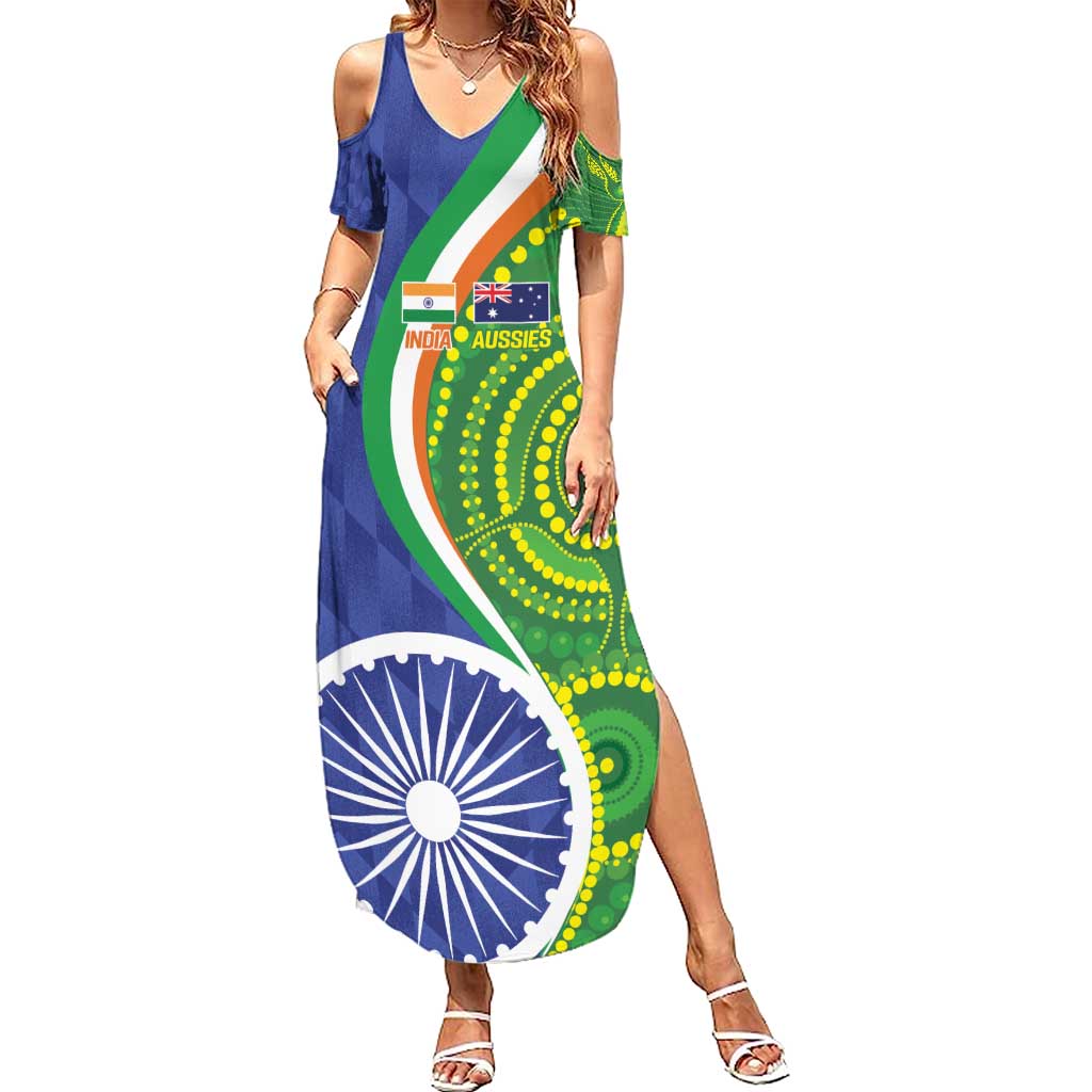 India Vs Australian Cricket Custom Summer Maxi Dress Ashoka Chakra and Aboriginal Together - Wonder Print Shop
