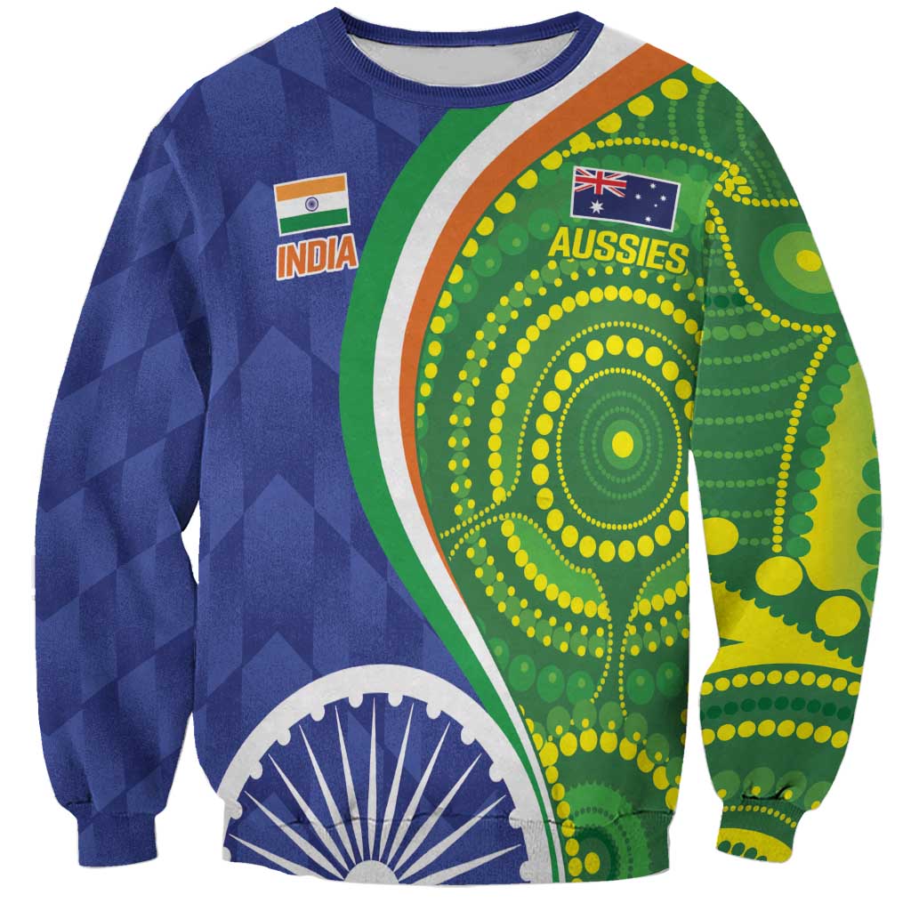 India Vs Australian Cricket Custom Sweatshirt Ashoka Chakra and Aboriginal Together - Wonder Print Shop