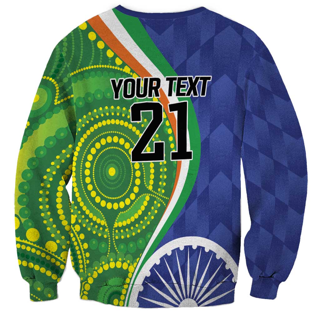 India Vs Australian Cricket Custom Sweatshirt Ashoka Chakra and Aboriginal Together - Wonder Print Shop