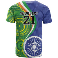 India Vs Australian Cricket Custom T Shirt Ashoka Chakra and Aboriginal Together - Wonder Print Shop