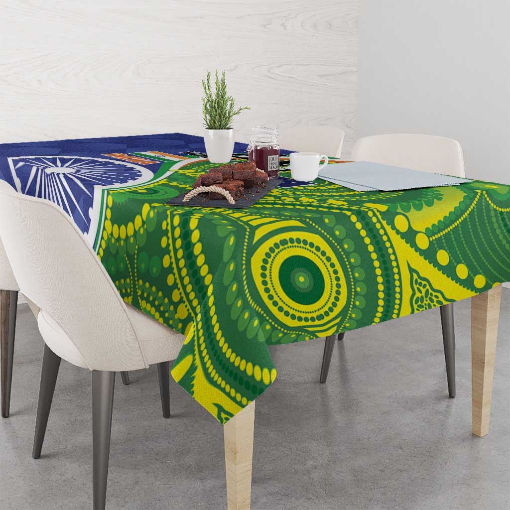 India Vs Australian Cricket Custom Tablecloth Ashoka Chakra and Aboriginal Together - Wonder Print Shop