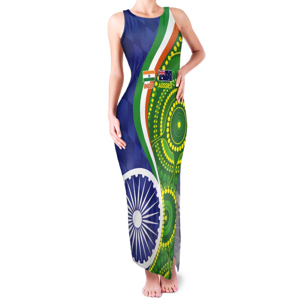 India Vs Australian Cricket Custom Tank Maxi Dress Ashoka Chakra and Aboriginal Together - Wonder Print Shop