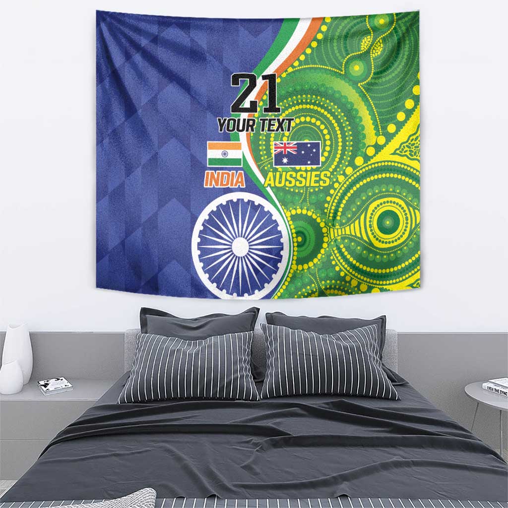 India Vs Australian Cricket Custom Tapestry Ashoka Chakra and Aboriginal Together - Wonder Print Shop