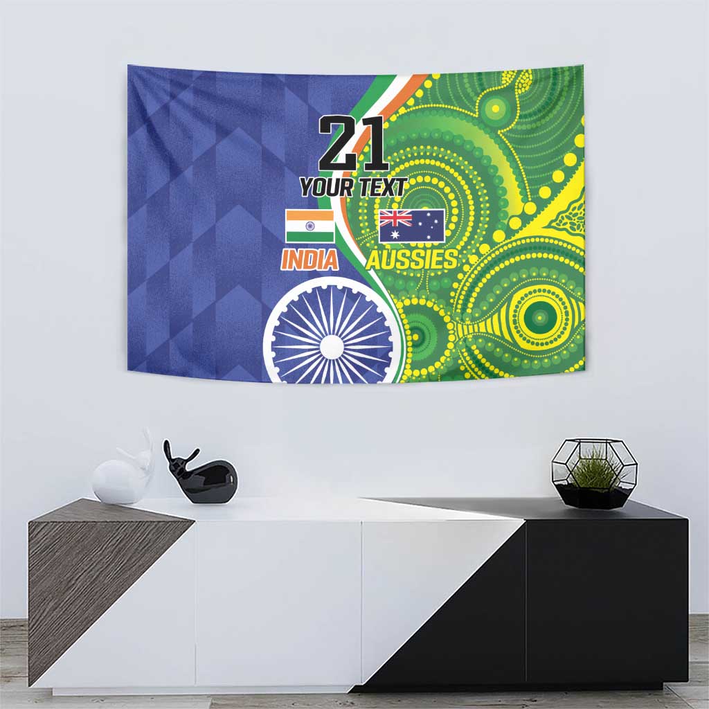 India Vs Australian Cricket Custom Tapestry Ashoka Chakra and Aboriginal Together - Wonder Print Shop