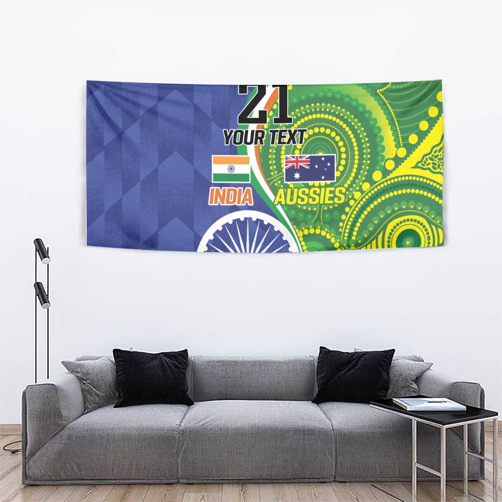 India Vs Australian Cricket Custom Tapestry Ashoka Chakra and Aboriginal Together - Wonder Print Shop