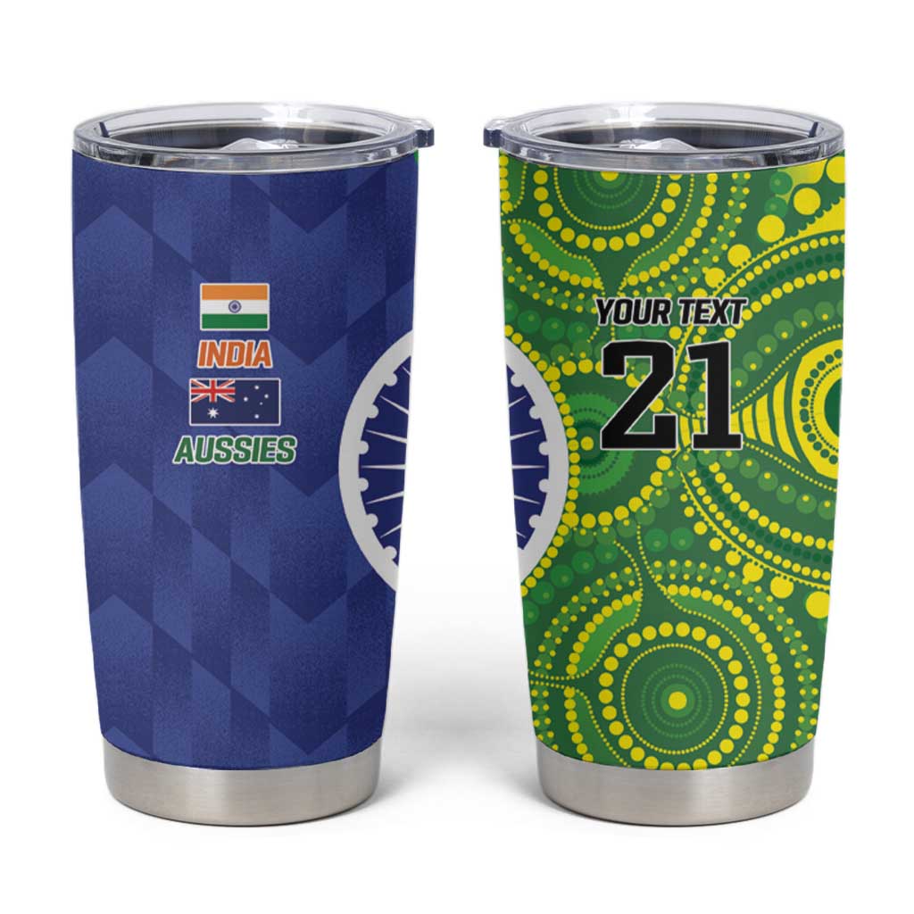 India Vs Australian Cricket Custom Tumbler Cup Ashoka Chakra and Aboriginal Together - Wonder Print Shop