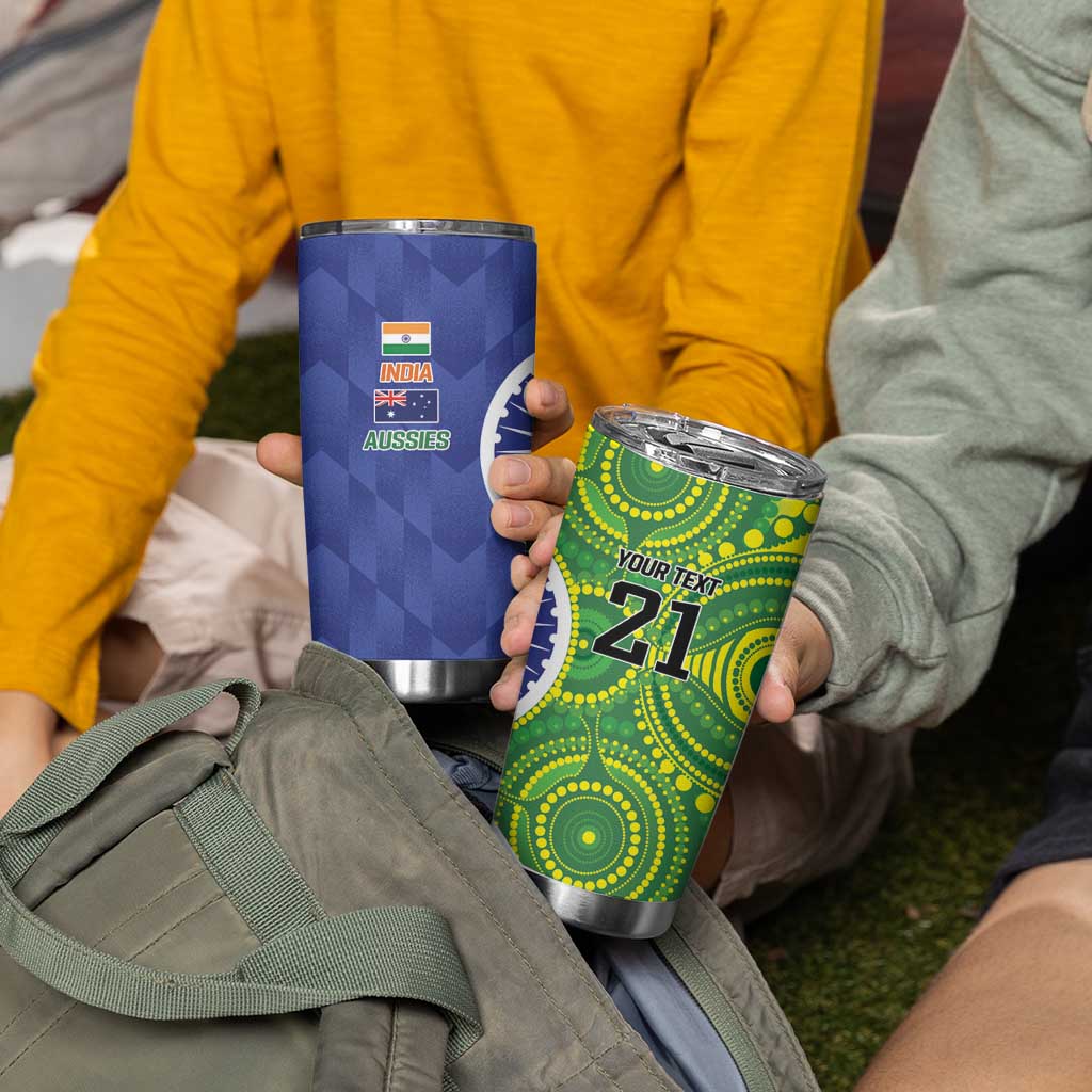 India Vs Australian Cricket Custom Tumbler Cup Ashoka Chakra and Aboriginal Together - Wonder Print Shop