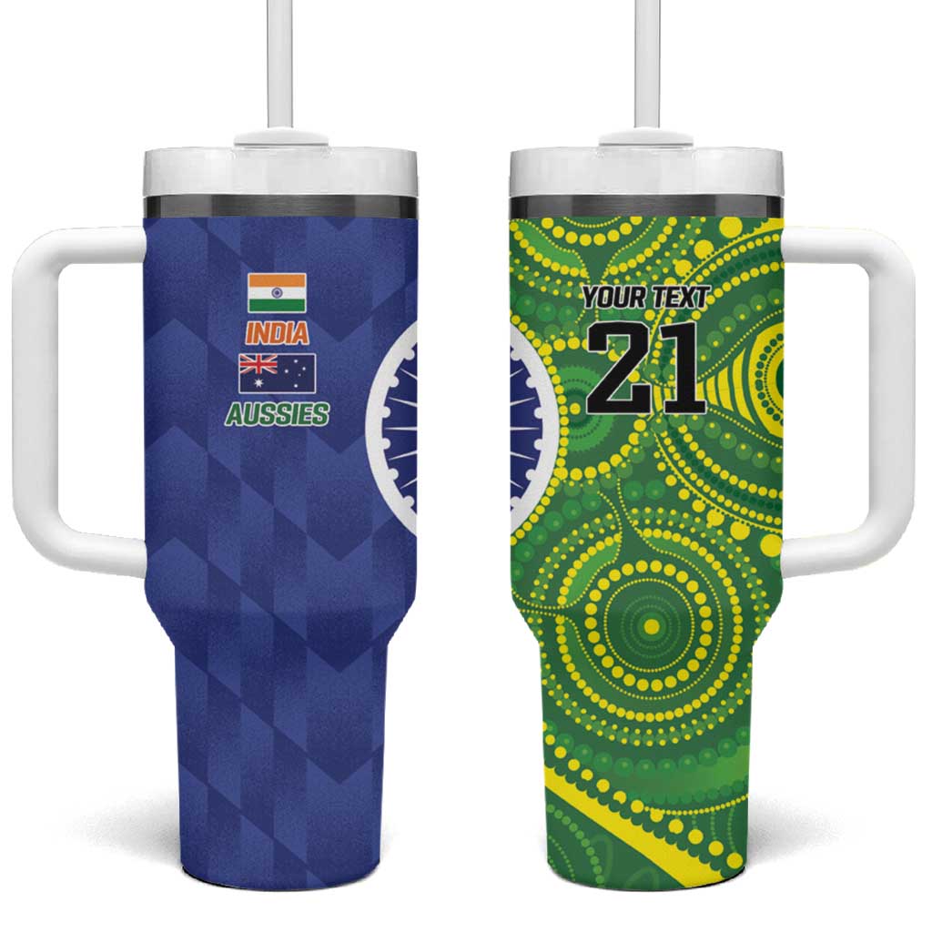 India Vs Australian Cricket Custom Tumbler With Handle Ashoka Chakra and Aboriginal Together - Wonder Print Shop