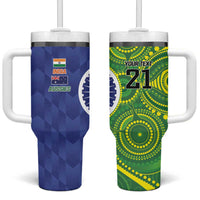 India Vs Australian Cricket Custom Tumbler With Handle Ashoka Chakra and Aboriginal Together - Wonder Print Shop