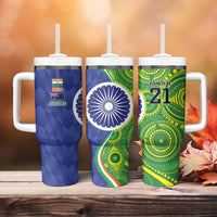 India Vs Australian Cricket Custom Tumbler With Handle Ashoka Chakra and Aboriginal Together - Wonder Print Shop