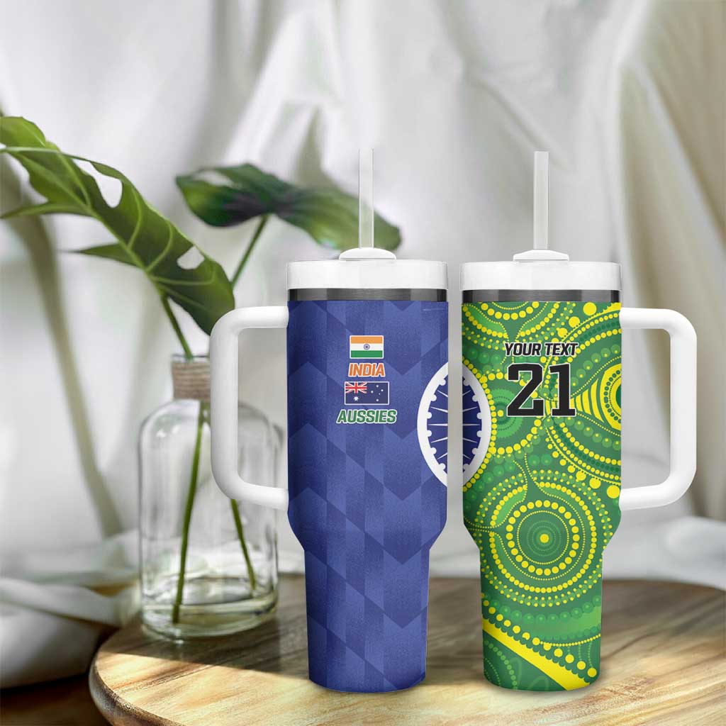 India Vs Australian Cricket Custom Tumbler With Handle Ashoka Chakra and Aboriginal Together - Wonder Print Shop
