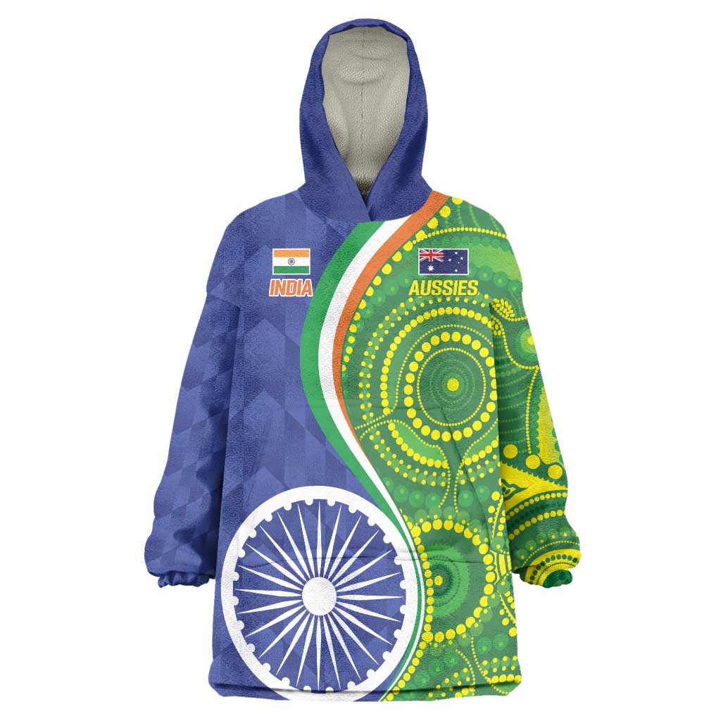 India Vs Australian Cricket Custom Wearable Blanket Hoodie Ashoka Chakra and Aboriginal Together - Wonder Print Shop