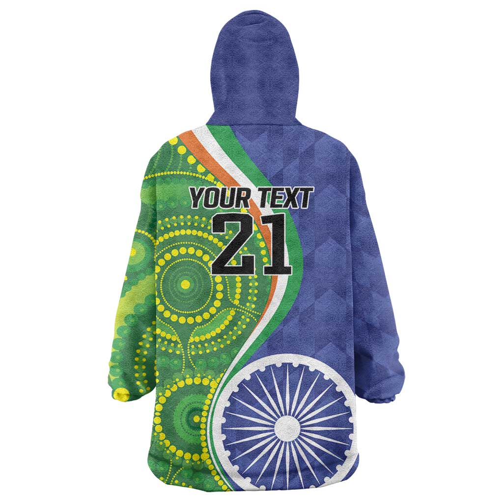 India Vs Australian Cricket Custom Wearable Blanket Hoodie Ashoka Chakra and Aboriginal Together - Wonder Print Shop