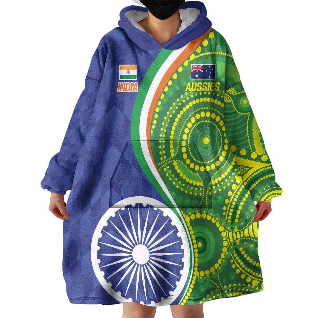 India Vs Australian Cricket Custom Wearable Blanket Hoodie Ashoka Chakra and Aboriginal Together - Wonder Print Shop