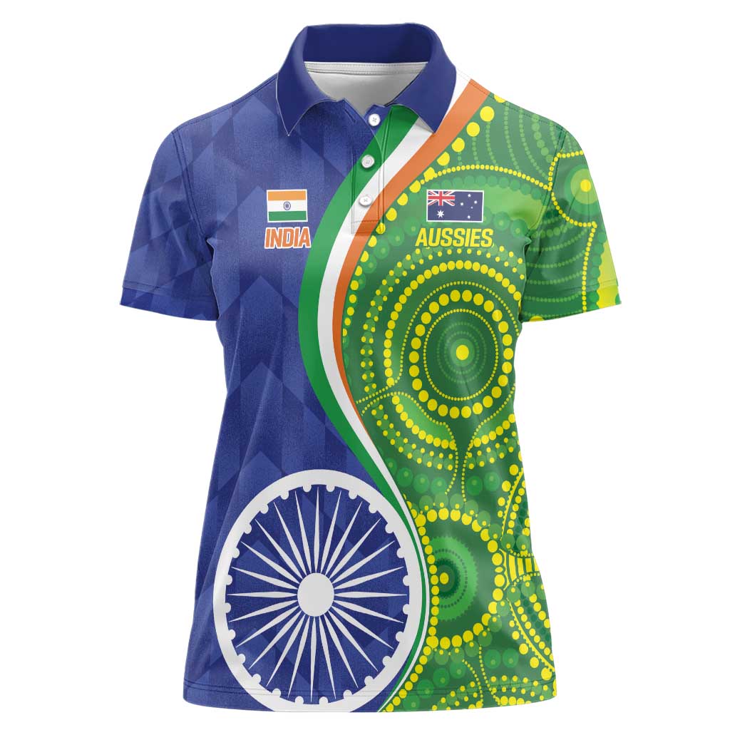 India Vs Australian Cricket Custom Women Polo Shirt Ashoka Chakra and Aboriginal Together - Wonder Print Shop