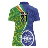 India Vs Australian Cricket Custom Women Polo Shirt Ashoka Chakra and Aboriginal Together - Wonder Print Shop