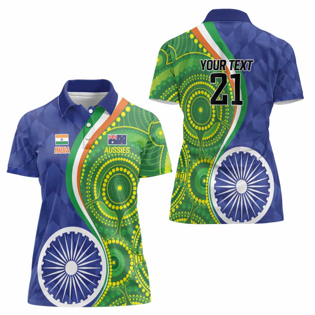 India Vs Australian Cricket Custom Women Polo Shirt Ashoka Chakra and Aboriginal Together - Wonder Print Shop
