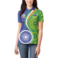 India Vs Australian Cricket Custom Women Polo Shirt Ashoka Chakra and Aboriginal Together - Wonder Print Shop