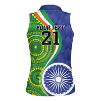India Vs Australian Cricket Custom Women Sleeveless Polo Shirt Ashoka Chakra and Aboriginal Together - Wonder Print Shop