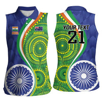 India Vs Australian Cricket Custom Women Sleeveless Polo Shirt Ashoka Chakra and Aboriginal Together - Wonder Print Shop