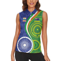 India Vs Australian Cricket Custom Women Sleeveless Polo Shirt Ashoka Chakra and Aboriginal Together - Wonder Print Shop