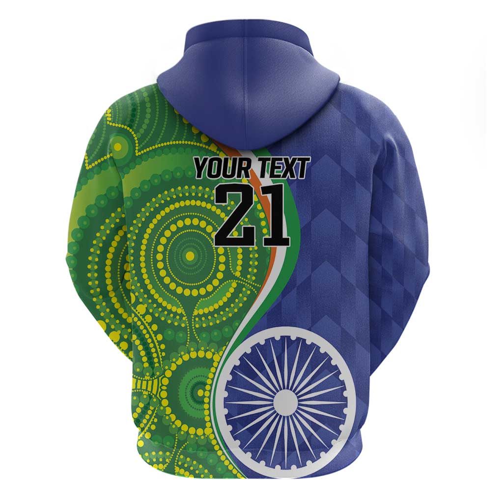 India Vs Australian Cricket Custom Zip Hoodie Ashoka Chakra and Aboriginal Together - Wonder Print Shop
