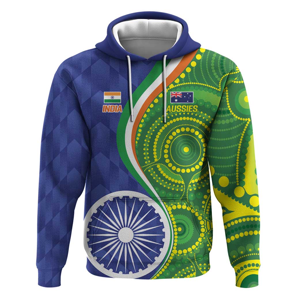 India Vs Australian Cricket Custom Zip Hoodie Ashoka Chakra and Aboriginal Together - Wonder Print Shop