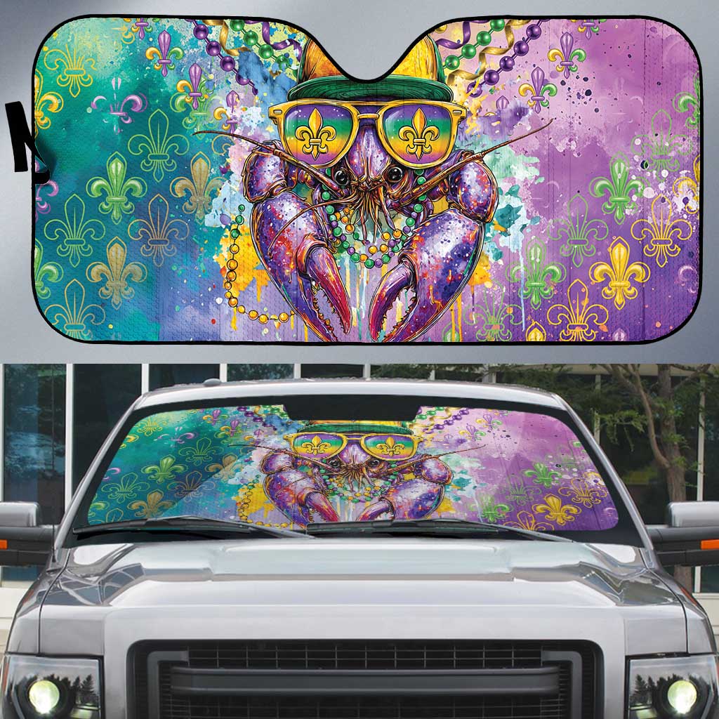 Mardi Gras Crawfish Auto Sun Shade NOLA Fat Tuesday Drip Art - Wonder Print Shop