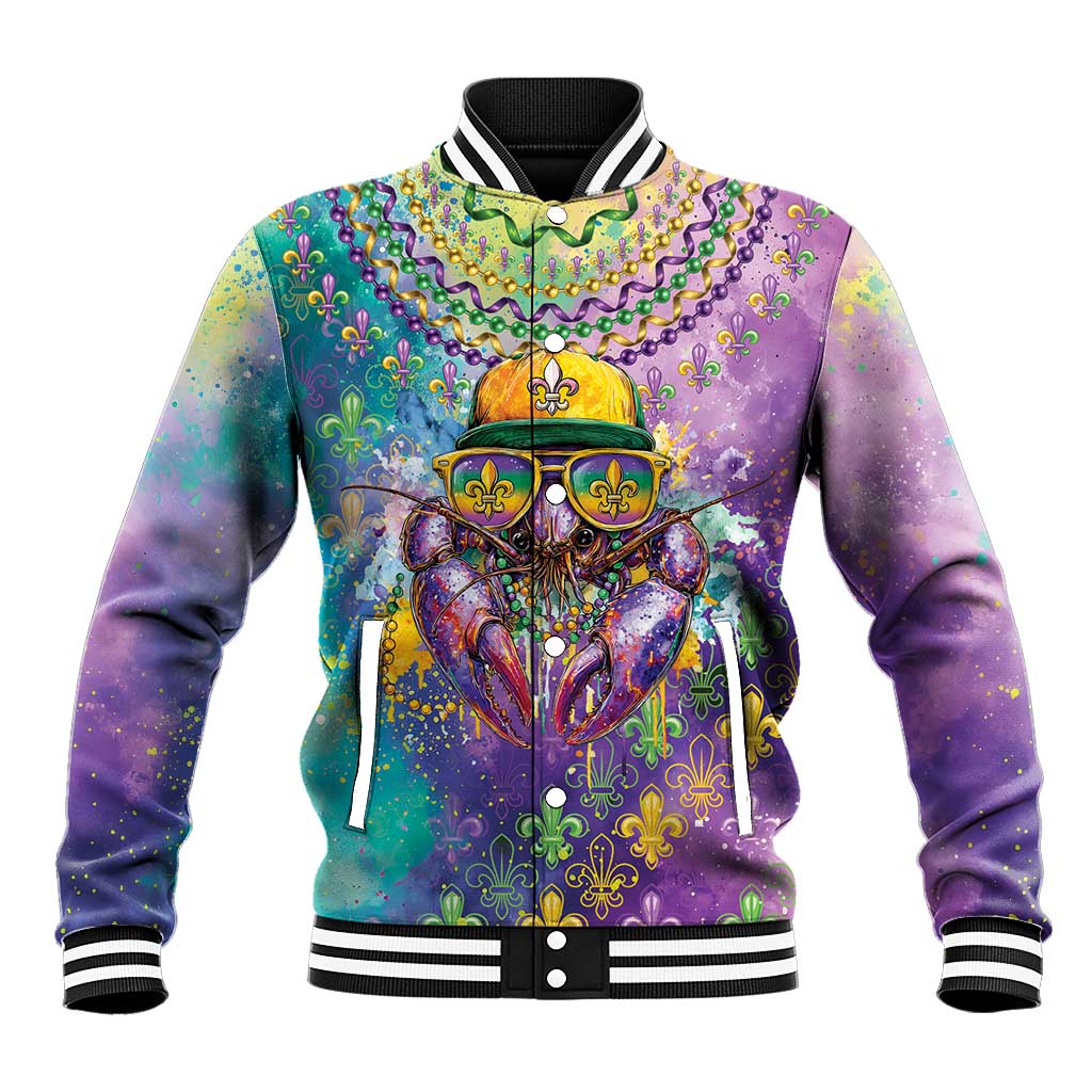 Mardi Gras Crawfish Personalized Baseball Jacket NOLA Fat Tuesday Drip Art - Wonder Print Shop