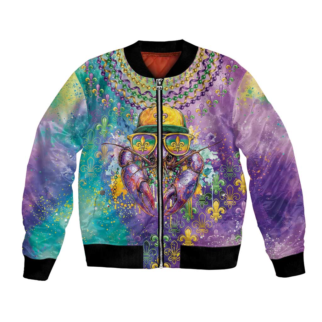 Mardi Gras Crawfish Personalized Bomber Jacket NOLA Fat Tuesday Drip Art - Wonder Print Shop