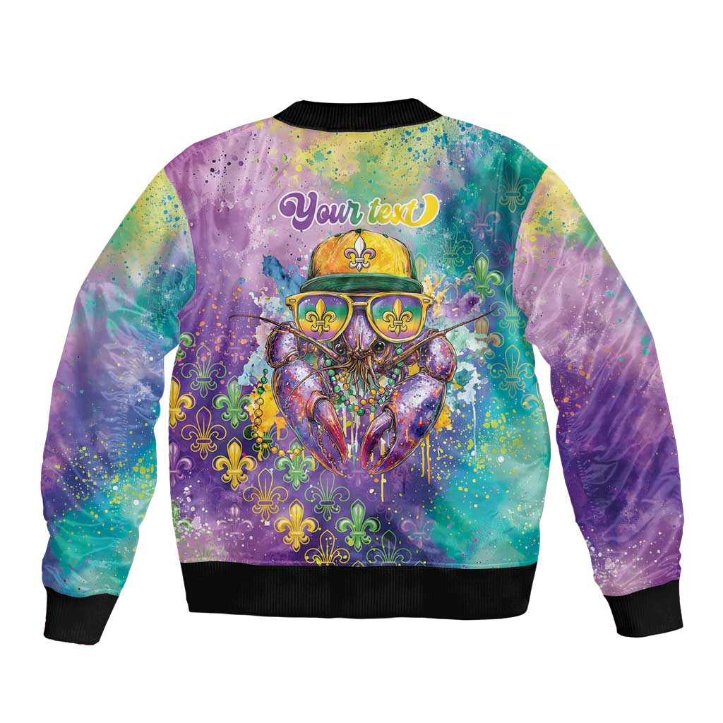 Mardi Gras Crawfish Personalized Bomber Jacket NOLA Fat Tuesday Drip Art - Wonder Print Shop