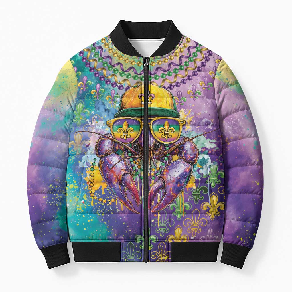 Mardi Gras Crawfish Personalized Bomber Puffer Jacket NOLA Fat Tuesday Drip Art - Wonder Print Shop