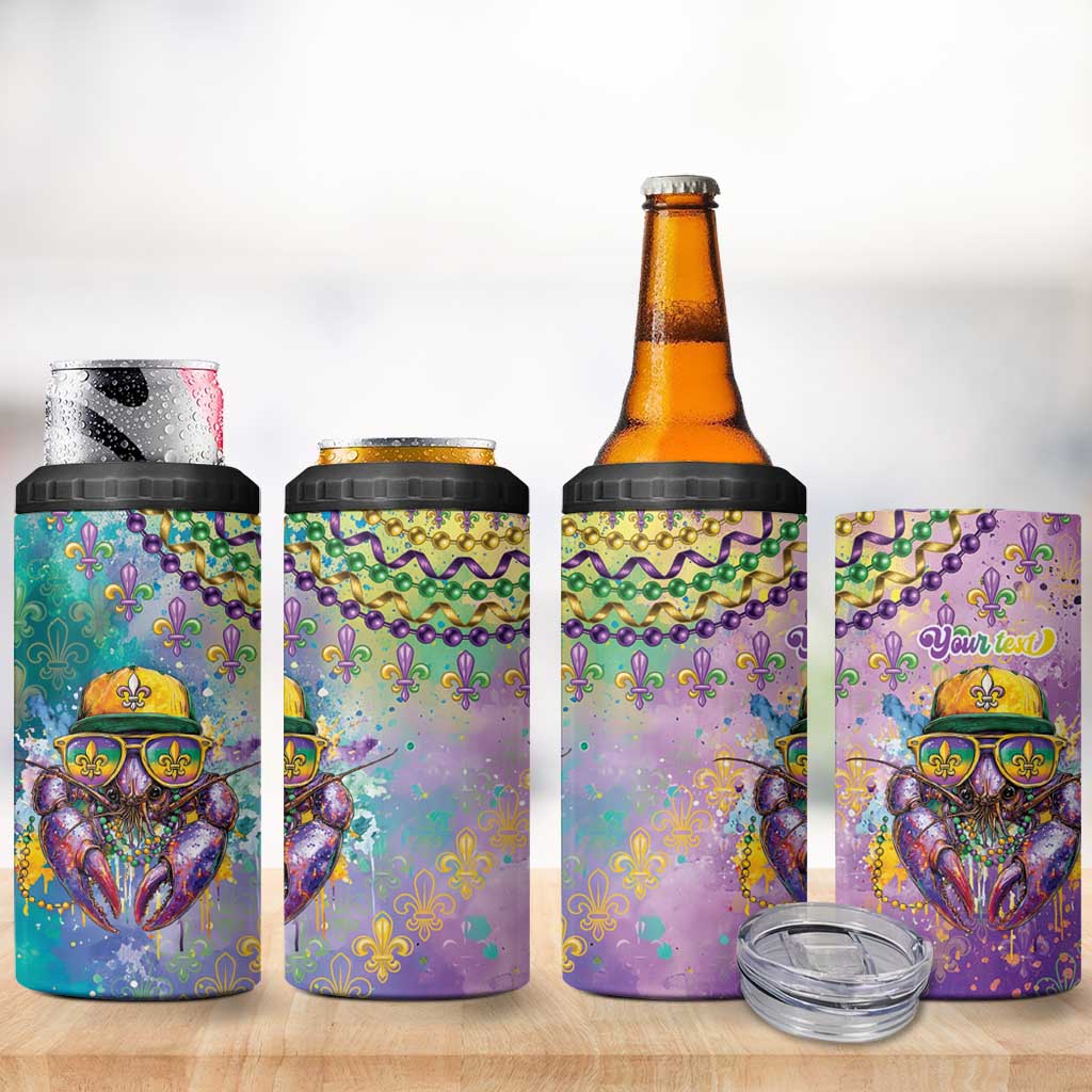 Mardi Gras Crawfish Personalized 4 in 1 Can Cooler Tumbler NOLA Fat Tuesday Drip Art - Wonder Print Shop