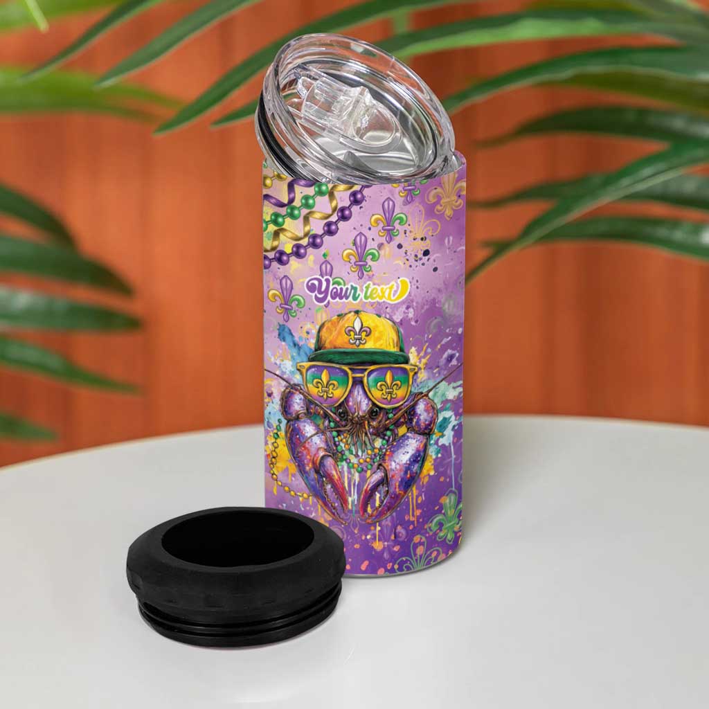 Mardi Gras Crawfish Personalized 4 in 1 Can Cooler Tumbler NOLA Fat Tuesday Drip Art - Wonder Print Shop