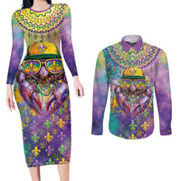 Mardi Gras Crawfish Personalized Couples Matching Long Sleeve Bodycon Dress and Long Sleeve Button Shirt NOLA Fat Tuesday Drip Art - Wonder Print Shop